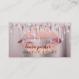 Rose Gold Glitter Dripping Lips Makeup Artist Business Card