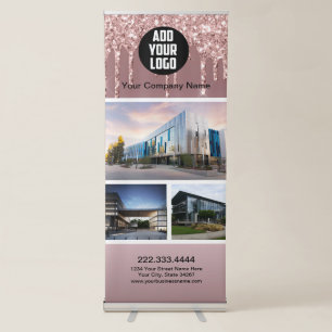 Rose Gold Glitter Dripping trade show Retractable Banner