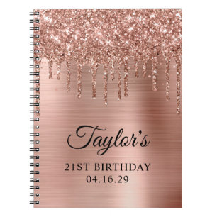 Rose Gold Glitter Drips 21st Birthday Guest Notebook