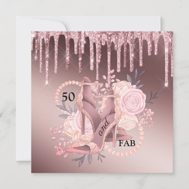 Rose Gold Glitter Drips 50th Birthday Surprise  Invitation (Front)