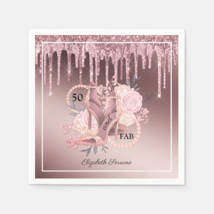 Rose Gold Glitter Drips 50th Birthday Surprise Napkin