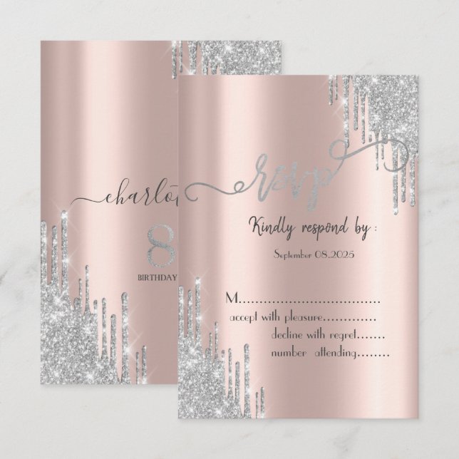 Rose Gold Glitter Drips 80th Birthday RSVP  Invitation (Front/Back)