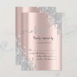 Rose Gold Glitter Drips 80th Birthday RSVP  Invitation