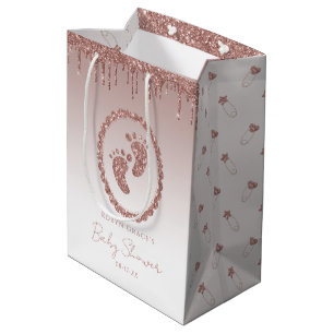 Rose Gold Glitter Drips Baby Shower Feet  Medium Gift Bag
