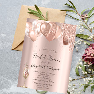 Rose Gold Glitter Drips Balloons Bridal Shower Invitation