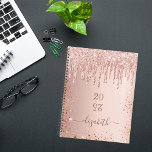 Rose gold glitter drips blush monogram name 2024 planner<br><div class="desc">A faux rose gold metallic looking background with elegant faux rose gold glitter drips, paint drip look. Template for a year (upside down) Personalize and add a name. The name is written in dark rose gold with a large modern hand lettered style script. Perfect for school, work or organizing your...</div>