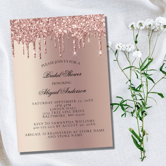 Rose Gold Glitter Drips Bridal Shower Invitation (Creator Uploaded)