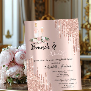 Rose Gold Glitter Drips Bubbly Bridal Shower Invitation