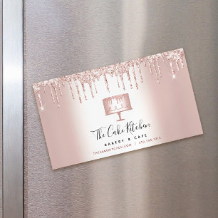 Rose Gold Glitter Drips Cake Bakery Pastry Chef Magnetic Business Card