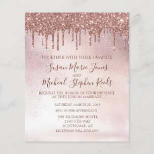 Rose Gold Glitter Drips  Calligraphy Wedding Invit Flyer