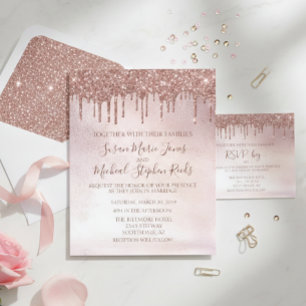 Rose Gold Glitter Drips Calligraphy Wedding Invit Flyer