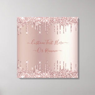 Rose Gold Glitter Drips Canvas Print Custom Text