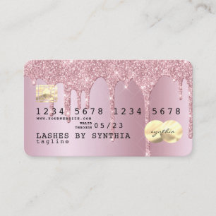 Rose gold glitter drips Credit Card gold hologram