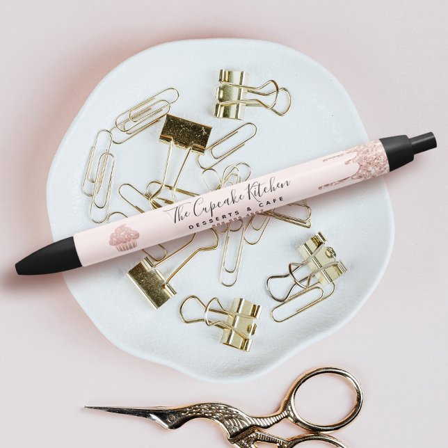 Rose Gold Glitter Drips Cupcake Bakery Pastry Chef Black Ink Pen (Creator Uploaded)