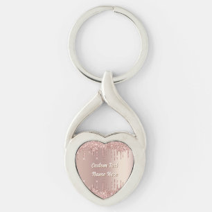 Rose Gold Glitter Drips Custom Text Keychain Gift