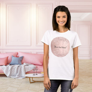 Rose gold glitter drips dripping girly glam text T-Shirt