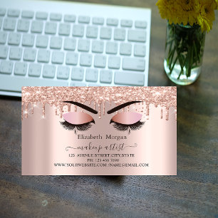 Rose Gold Glitter Drips Faux Lashes,Makeup Artist Magnetic Business Card