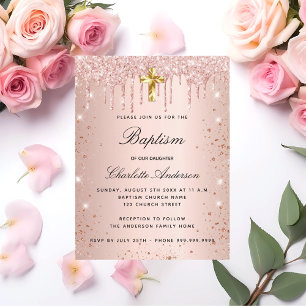 Rose gold glitter drips girl baptism invitation postcard
