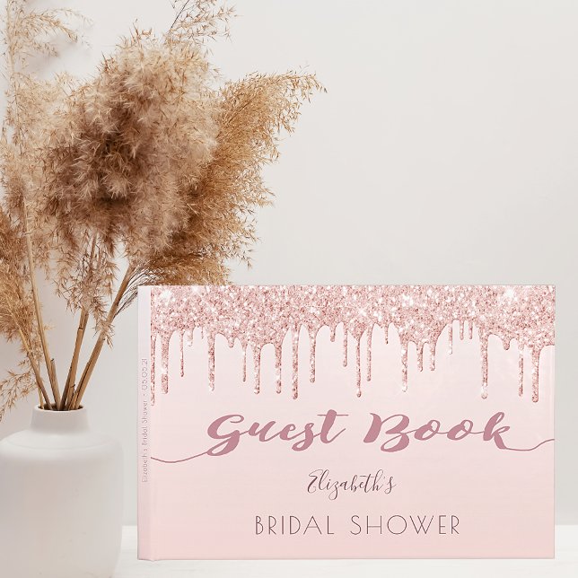 Rose gold glitter drips glam Bridal Shower Guest Book (Creator Uploaded)