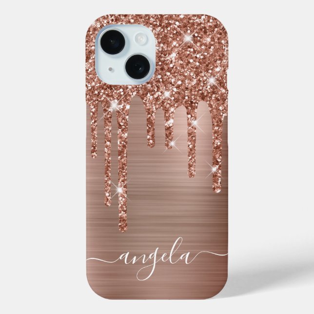 Rose Gold Glitter Drips Glam Girly Signature Case-Mate iPhone Case (Back)