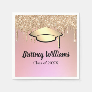 Rose Gold Glitter Drips Graduate Napkin