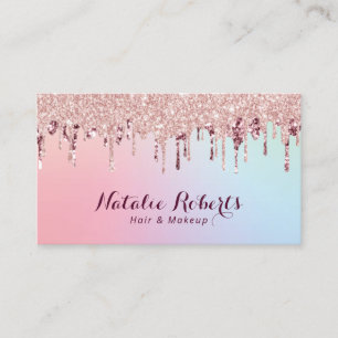 Rose Gold Glitter Drips Hair Stylist Makeup Artist Business Card