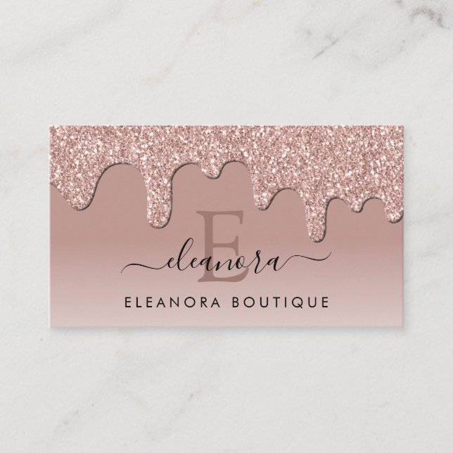 Rose Gold Glitter Drips Jewellery Designer Monogra Business Card (Front)