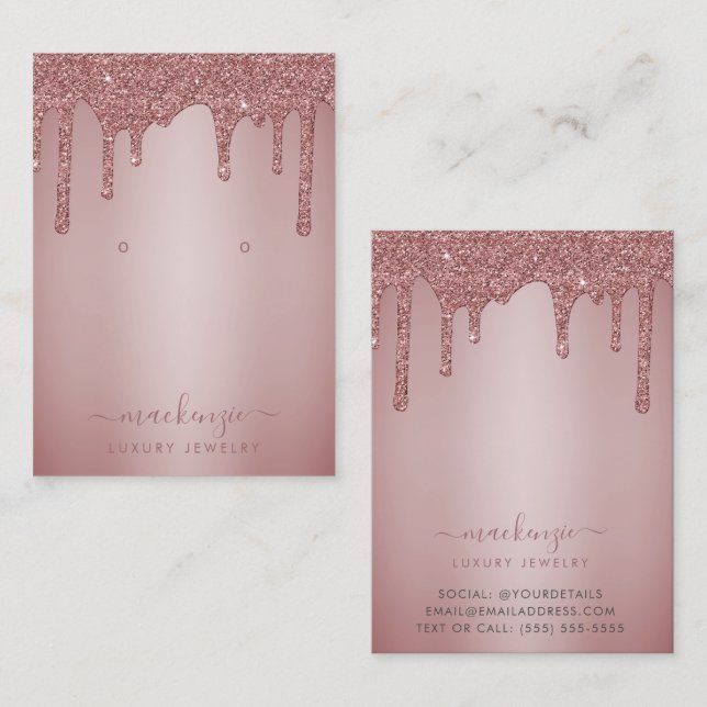 Rose Gold Glitter Drips Jewellery Display Card (Front/Back)