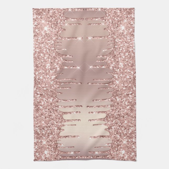 Rose Gold Glitter Drips Kitchen Towel (Vertical)
