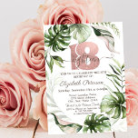 Rose Gold Glitter Drips Leaves 18th Birthday  Invitation<br><div class="desc">Watercolor tropical leaves with glitter drips on a rose gold background.</div>
