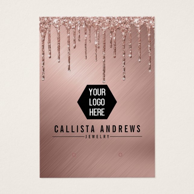 Rose Gold Glitter Drips Logo Earring Display Card (Front)
