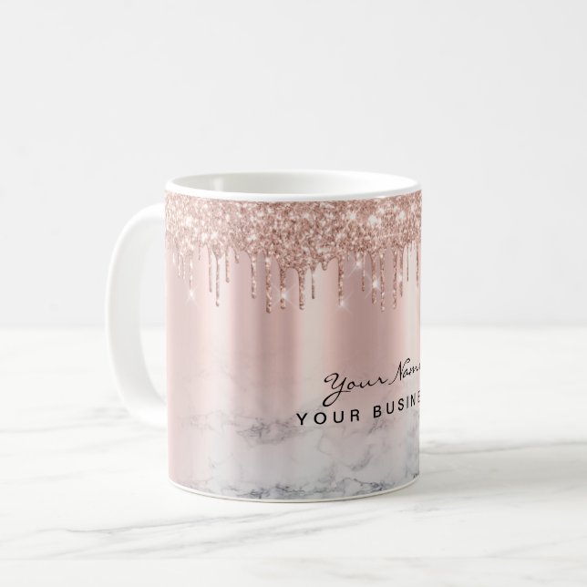 Rose Gold Glitter Drips Marble Custom Name Mug (Front Left)