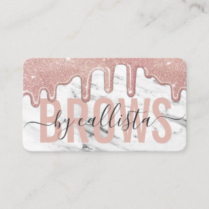 Rose Gold Glitter Drips Marble Eyebrow Artist Business Card