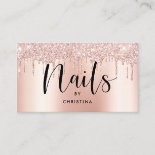 Rose gold glitter drips metallic elegant nails business card