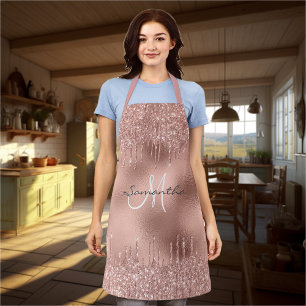 Rose Gold Glitter Drips Metallic Foil Personalised Apron