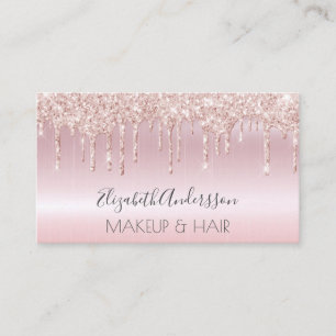 Rose gold glitter drips metallic makeup hair business card