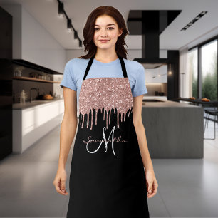 Rose Gold Glitter Drips Metallic Pink Personalised Apron