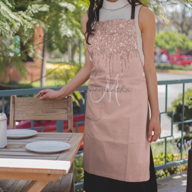 Rose Gold Glitter Drips Metallic Pink Personalised Apron (Creator Uploaded)