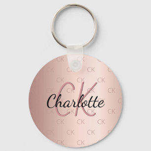 Rose gold glitter drips monogram name key ring