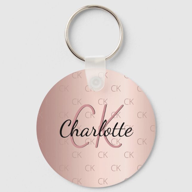 Rose gold glitter drips monogram name key ring (Front)