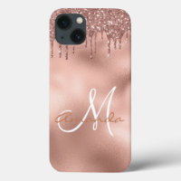 Rose Gold Glitter Drips Monogram Personalised