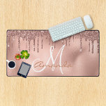 Rose Gold Glitter Drips Monogram Pink Desk Mat<br><div class="desc">This design was created though digital art. It may be personalised in the area provided by changing the photo and/or text. Or it can be customised by choosing the click to customise further option and delete or change the colour the background, add text, change the text colour or style, or...</div>