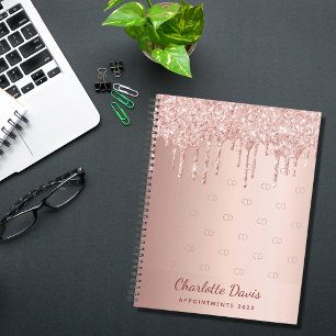 Rose gold glitter drips monogram script 2025 planner