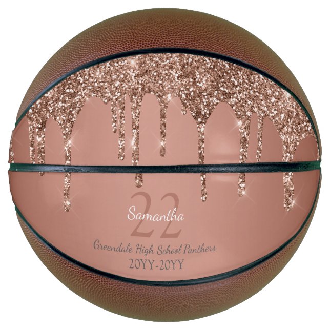 Rose Gold Glitter Drips Name Team Number Year Basketball (Front)