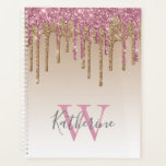 Rose Gold Glitter Drips Ombre Monogram 2024 Planner<br><div class="desc">Modern, girly rose gold glitter drips gold ombre background spiral any year appointment book and 2024 planner. This design features blush pink rose gold and dark yellow gold sparkle glitter drips on gold sand brown white ombre background with name and monogram text template. Perfect feminine girly gift for birthday party,...</div>