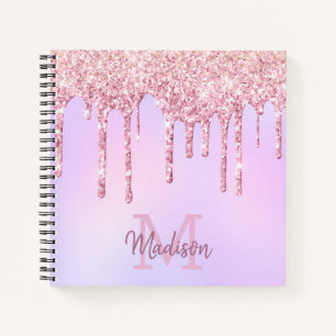 Rose Gold Glitter Drips Ombre Unicorn Monogrammed Notebook