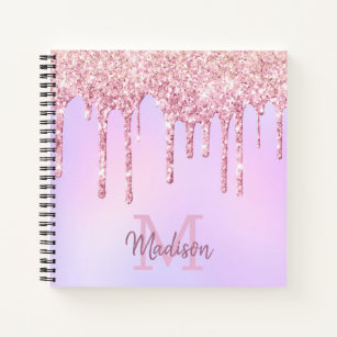 Rose Gold Glitter Drips Ombre Unicorn Monogrammed Notebook