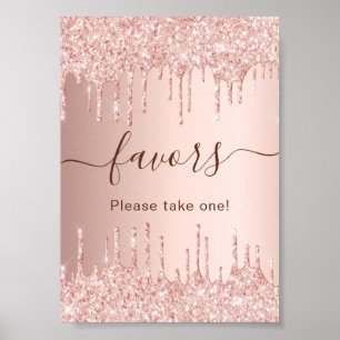 Rose gold glitter drips party favors sign
