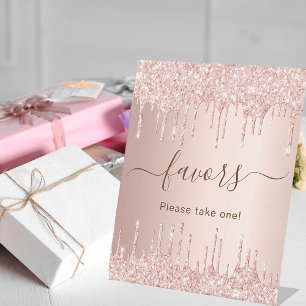Rose gold glitter drips party favours pedestal sign