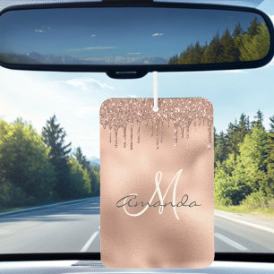Rose Gold Glitter Drips Personalised Monogram  Car Air Freshener